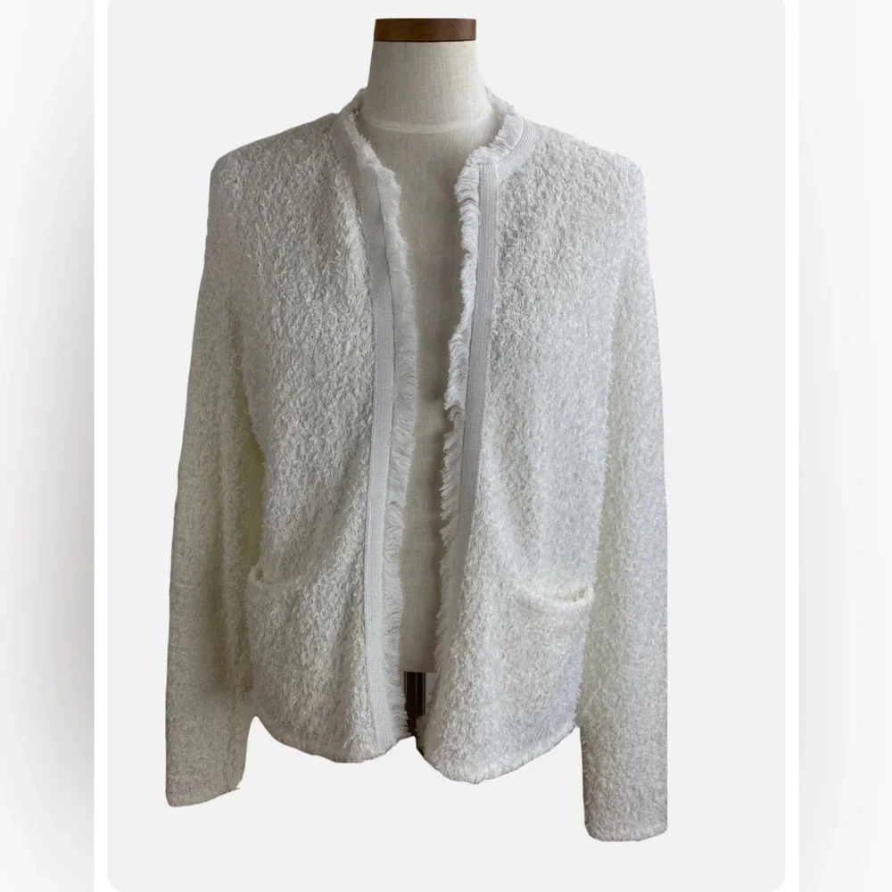 J. McLaughlin Women's Marled Fringe Cardigan Sweater with Pockets - XLarge